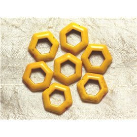 10pc - Synthetic Turquoise Beads Hexagons 22mm Yellow 4558550033253