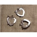 10pc - Support Pendentif Métal Argenté Plaqué Rhodium Coeur 25mm  4558550033284