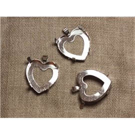 10pc - Rhodium Plated Silver Plated Metal Pendant Holder Heart 25mm 4558550033284