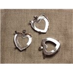 10pc - Support Pendentif Métal Argenté Plaqué Rhodium Coeur 25mm  4558550033284