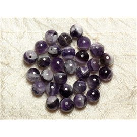 5pc - Stone Beads - Amethyst Chevron Faceted Balls 10mm 4558550033291 