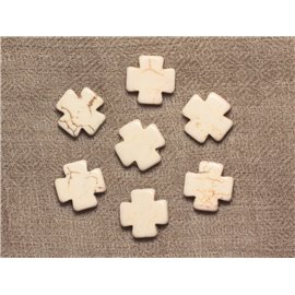 10pc - Cuentas de piedra - Cruz turquesa sintética reconstituida 15mm blanco - 4558550033338 