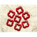 10pc - Perles Turquoise de Synthèse Fleurs 20mm Rouges   4558550033383