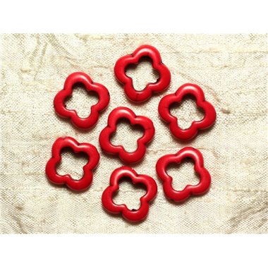 10pc - Perles Pierre Turquoise Synthese Fleur Trefle 4 feuilles 20mm Rouge Cerise - 4558550033383