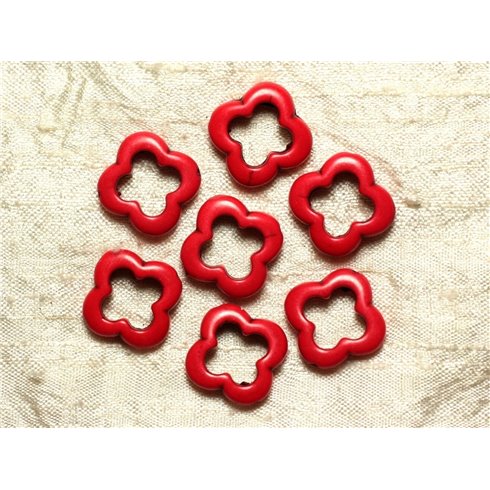 10pc - Perles Pierre Turquoise Synthese Fleur Trefle 4 feuilles 20mm Rouge Cerise - 4558550033383