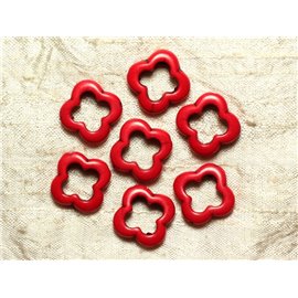 10pc - Synthetic Turquoise Beads Flowers 20mm Red 4558550033383