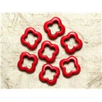 10pc - Perles Pierre Turquoise Synthese Fleur Trefle 4 feuilles 20mm Rouge Cerise - 4558550033383