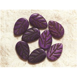 10pc-Synthetic Turquoise Beads Purple Leaves 20mm 4558550033581