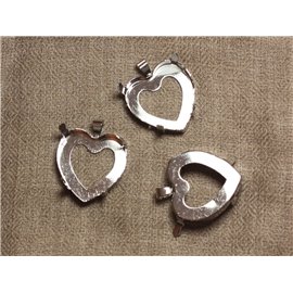 5pc - Porta ciondolo in metallo placcato argento rodiato Cuore 25mm - 4558550033765 