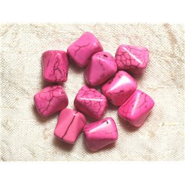 10pc - Perles Pierre Turquoise synthese Nuggets Rectangles Triangles Facettés 12mm Rose Fluo - 4558550033796
