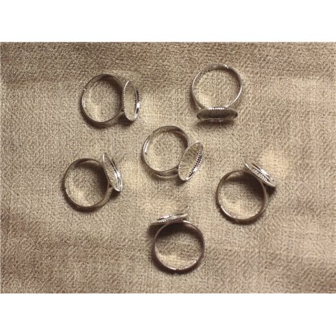 Sac 10pc - Bague Support Métal Argenté Plaqué Rhodium Rond 15x14x1m  4558550033819