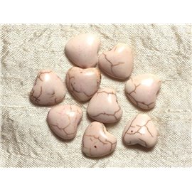 10pc - Synthetic Turquoise Beads - Hearts 15mm White Pink 4558550033840