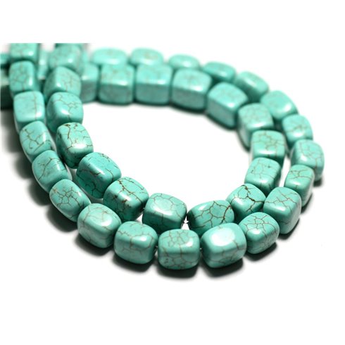 10pc - Perles Turquoise synthèse - Nuggets Cubes Rectangles 9mm Bleu Turquoise - 4558550033888 