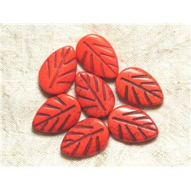 10pc -Synthetic Turquoise Beads - 20mm Orange Leaves 4558550033994