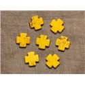 10pc - Perles de Turquoise synthèse Croix Jaunes 15mm  4558550034045