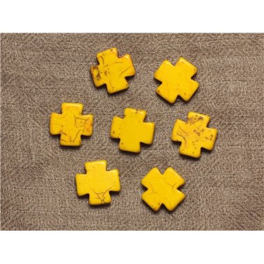 10pc - Perles de Turquoise synthèse Croix Jaunes 15mm  4558550034045