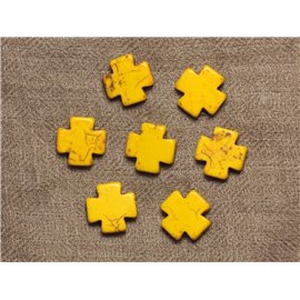10pc - Synthetic Turquoise Beads Yellow Cross 15mm 4558550034045