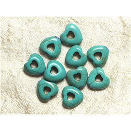 10st - Synthetische Turquoise kralen - 15 mm Harten Turquoise Blauwe rand 4558550034168 