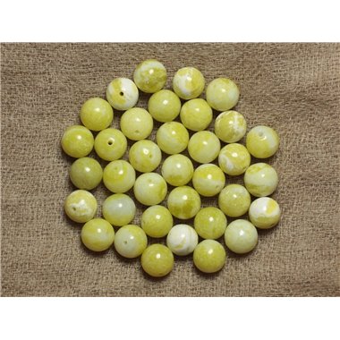 10pc - Perles de Pierre - Jade blanc et jaune citron Boules 8mm - 4558550034090
