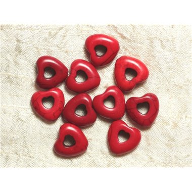 10pc - Perles Turquoise synthèse - Coeurs 15mm Rouge  4558550034199