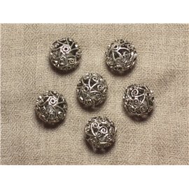 Rhodium Plating Silver Metal Bead Filigree Ball 18mm - 1pc 4558550034243