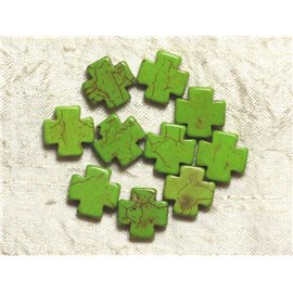 10pc - Cuentas Sintéticas Piedra-Turquesa Cruces Verdes 15mm 4558550034311