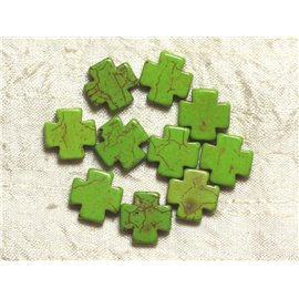 10pc - Synthetic Stone-Turquoise Beads Green Crosses 15mm 4558550034311