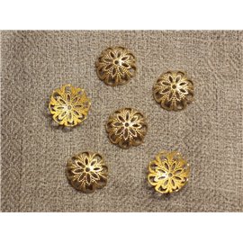 20pc - Apprets Coupelles Métal or doré Fleurs ajouré 14mm - 4558550034496