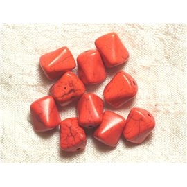 10pc - Perles Pierre Turquoise synthese Nuggets Rectangles Triangles Facettés 12mm Orange Fluo - 4558550034526
