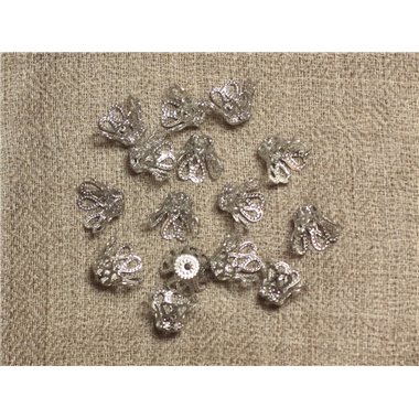 10pc - Appret Perles Coupelles Métal Argenté Rhodium Fleurs 10x6mm - 4558550034533