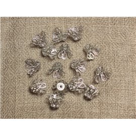 10Stk - Appret Perlen Becher Silber Metall Rhodium Blumen 10x6mm - 4558550034533