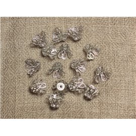 10pc - Appret Perles Coupelles Métal Argenté Rhodium Fleurs 10x6mm - 4558550034533