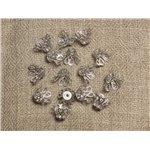 10pc - Appret Perles Coupelles Métal Argenté Rhodium Fleurs 10x6mm - 4558550034533
