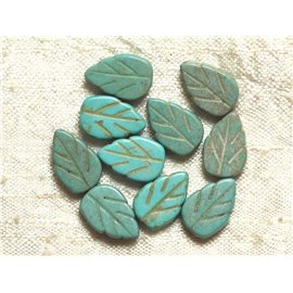 10 Stück - Turquoise Pearls Synthese Türkisblaue Blätter 14mm 4558550034694