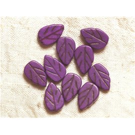 10pc - Synthetic Turquoise Beads Purple Leaves 14mm 4558550034731