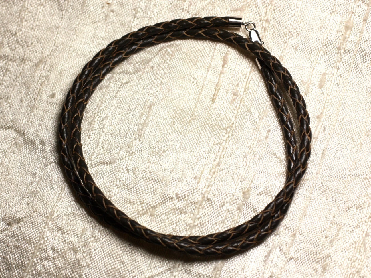 Collier Tour de cou Argent 925 Cuir Marron Tressé 3mm   4558550034779