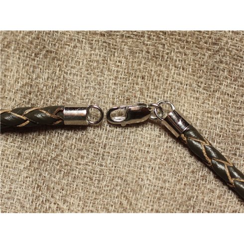 Collier Tour de cou Argent 925 Cuir Marron Tressé 3mm 4558550034779