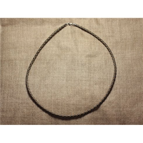 Collier Tour de cou Argent 925 Cuir Marron Tressé 3mm 4558550034779