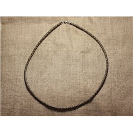 Collier Tour de cou Argent 925 Cuir Marron Tressé 3mm 4558550034779 Collier Tour de cou Argent 925 Cuir Marron Tressé 3mm 4558550034779