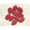 10pc - Perle Turquoise synthèse Feuilles Rouges 14mm  4558550034793