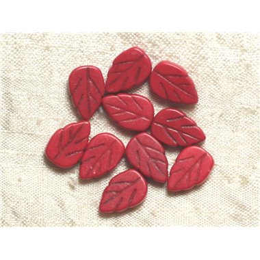 10pc - Perle Turquoise synthèse Feuilles Rouges 14mm  4558550034793