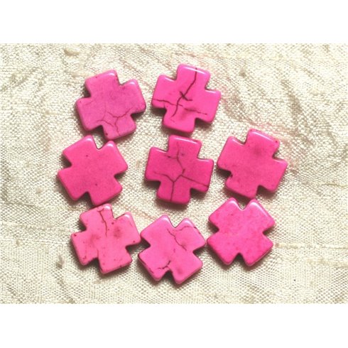 10pc - Perles de Turquoise synthèse Croix Roses 15mm  4558550034809