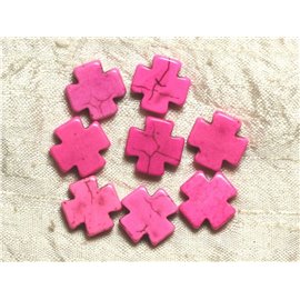 10pc - Synthetic Turquoise Beads Pink Cross 15mm 4558550034809