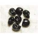 10pc - Perles Pierre Turquoise Synthese Crane Tete de Mort 12x10mm Noir - 4558550034892