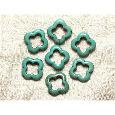10pc - Perles Pierre Turquoise Synthese Fleur Trefle 4 feuilles 20mm Bleu Turquoise - 4558550034908