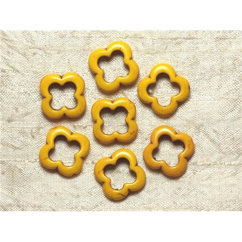 10pc - Perles Turquoise synthèse - Fleurs 20mm Jaune   4558550034953