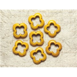10pc - Synthetic Turquoise Beads - Flowers 20mm Yellow 4558550034953
