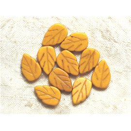 10pc - Synthetic Turquoise Beads Yellow Leaves 14mm 4558550035028