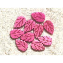 10pc - Perline sintetiche turchese foglie rosa 14mm 4558550035035