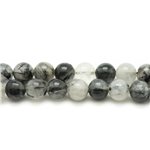 2pc - Perles de Pierre - Quartz Tourmaline Boules 14mm - 4558550035042
